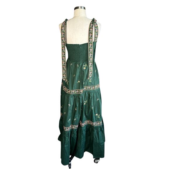 MABLE Orlaith Green Pink Embroidered Tiered Maxi Dress Women's Size Medium - Picture 3 of 10